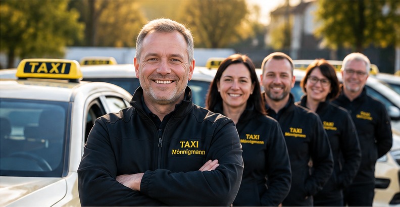 Team von Taxi Mönnigmann vor einem Taxi